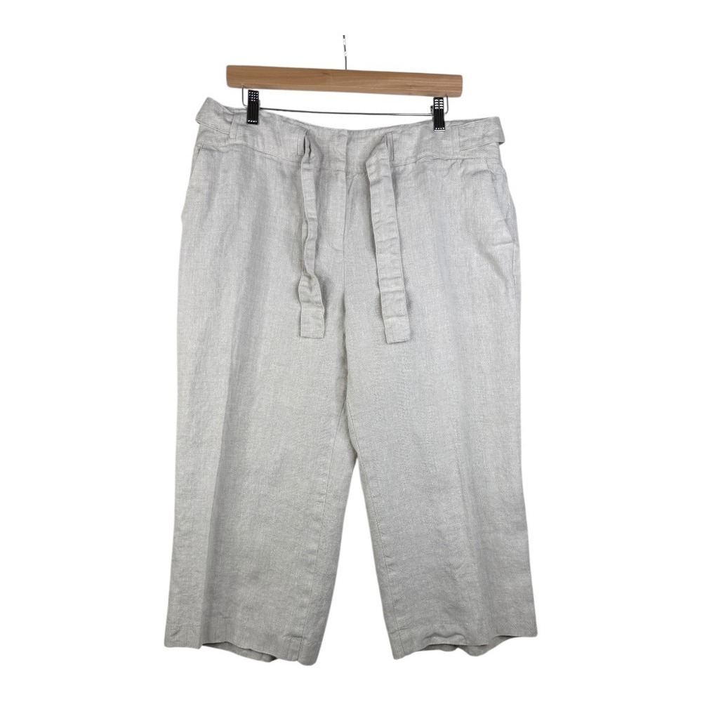 Talbots‎ Pure Irish Linen Wide Leg Cropped Pants size 16 Light Gray